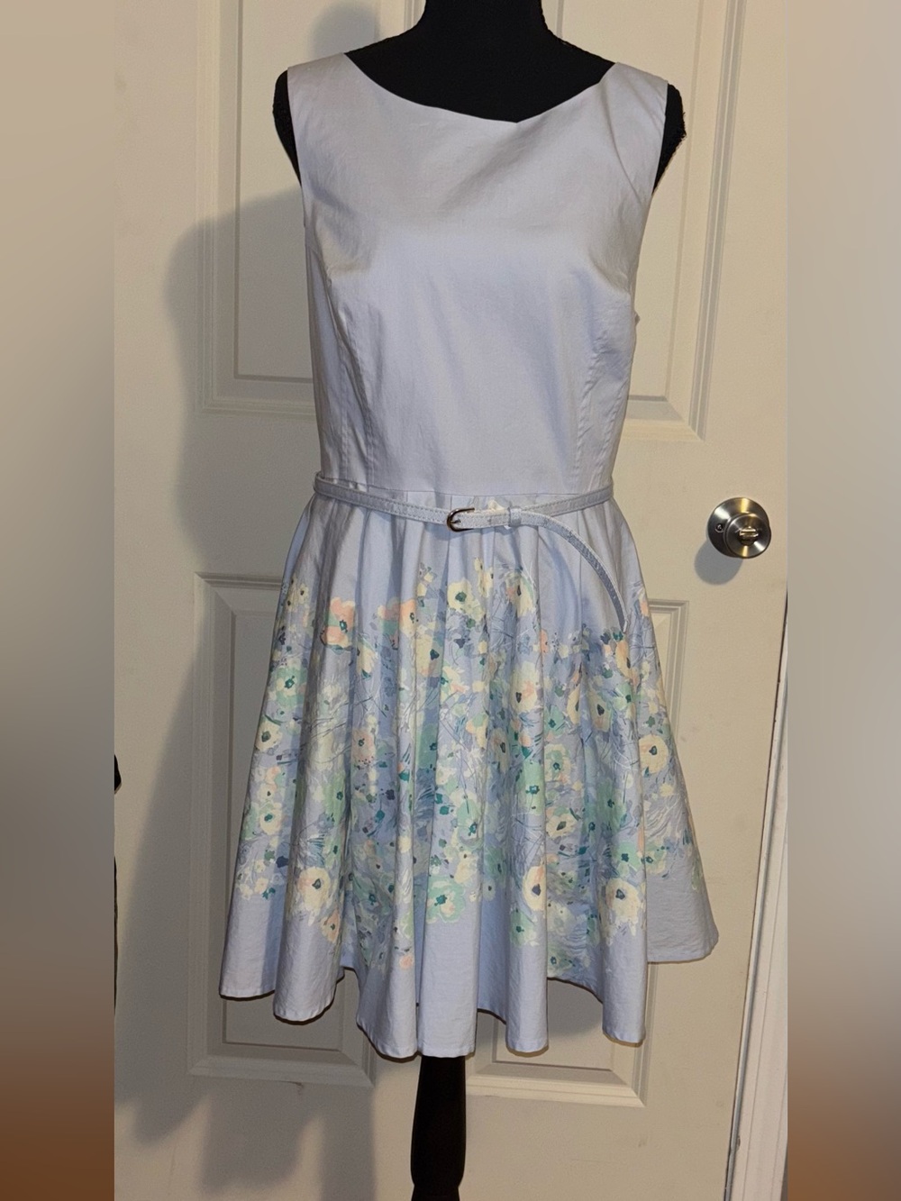 LC Lauren Conrad Light Blue Floral Fit-and-Flare Dress
